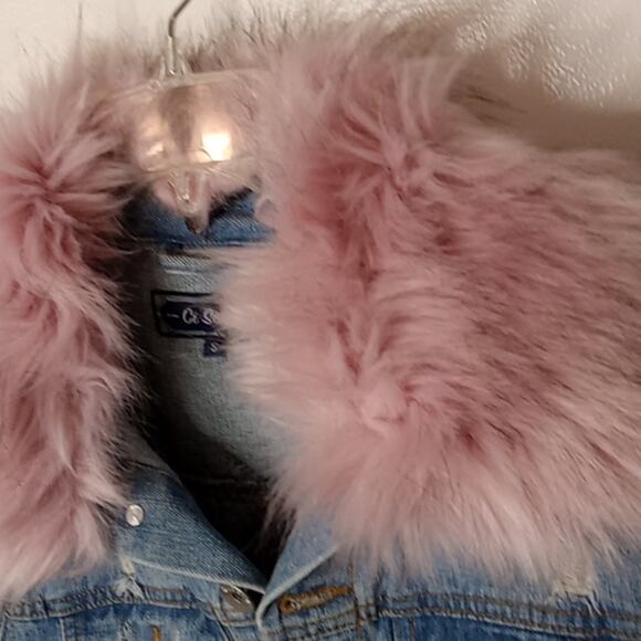 Ci Sono Girls Small Denim Jacket with Pink Faux Fur Collar. - Picture 3 of 8